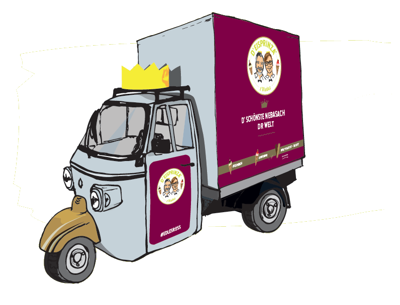 Das Bild zeigt unsere Eis-Ape Emiliana aus gezeichnete Illustration